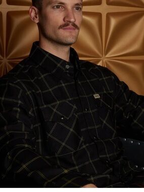 DIXXON Stay Gold  Black Flannel Shirt with Olive Windowpane